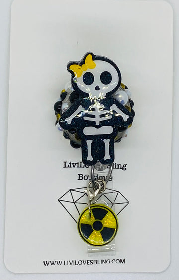 X-ray Skeleton Girl Badge Reel with radiation charm